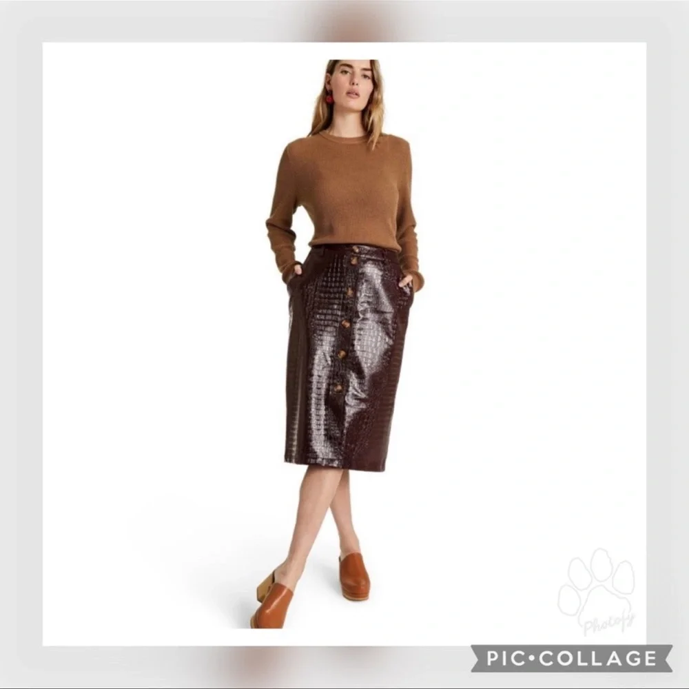 NWT Rachel Comey Women’s Faux Leather Brown Textured Pencil Skirt  10